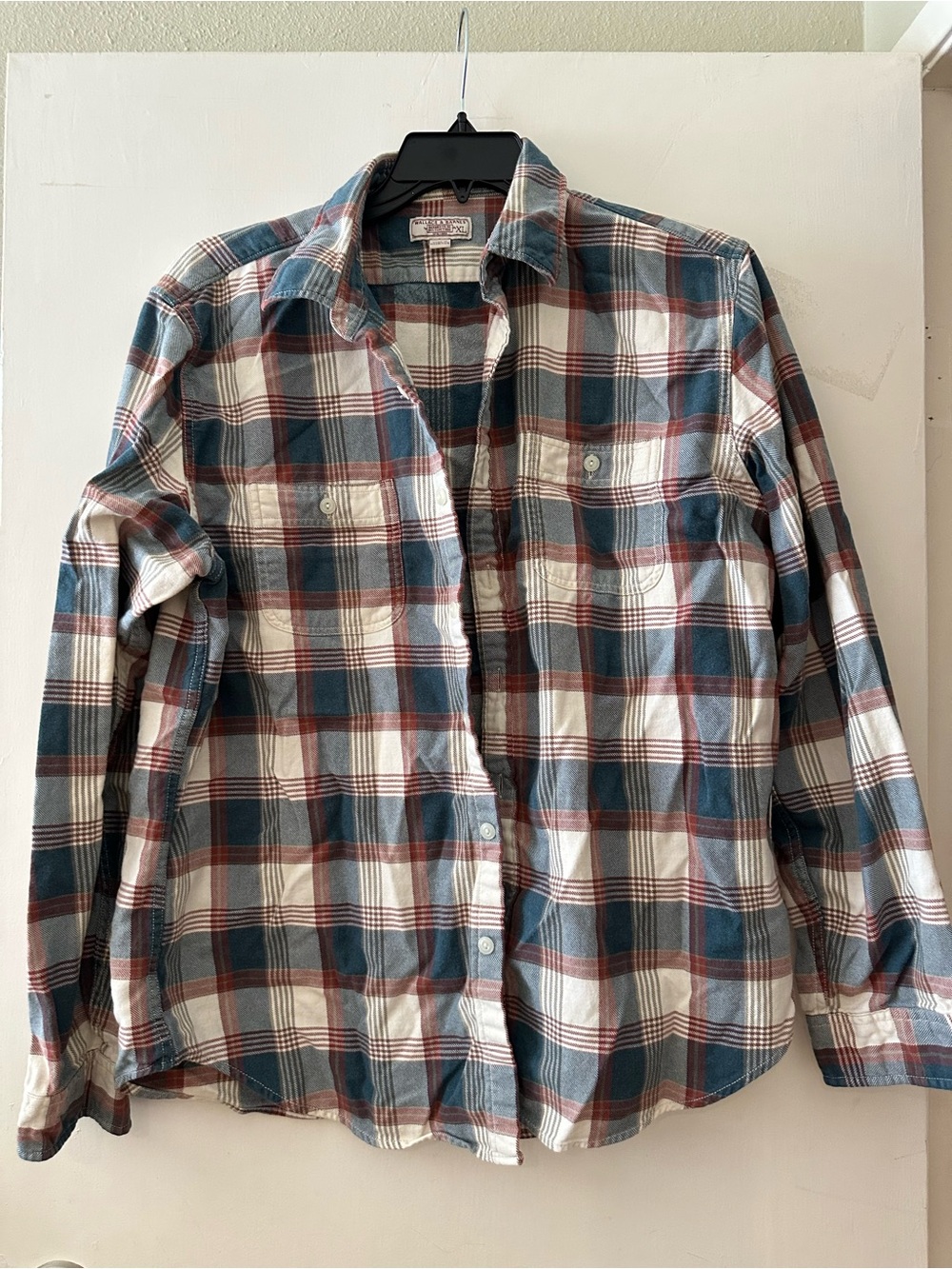 Men's Plaid Button-Down Shirt - Blue, White & Brown